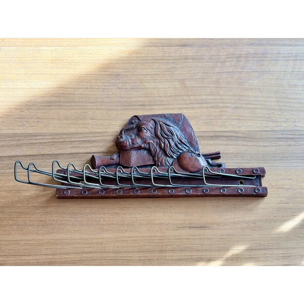 Vintage Syroco Wood Hunting Dog Tie Rack | Spaniel Wall Mount | Cabincore